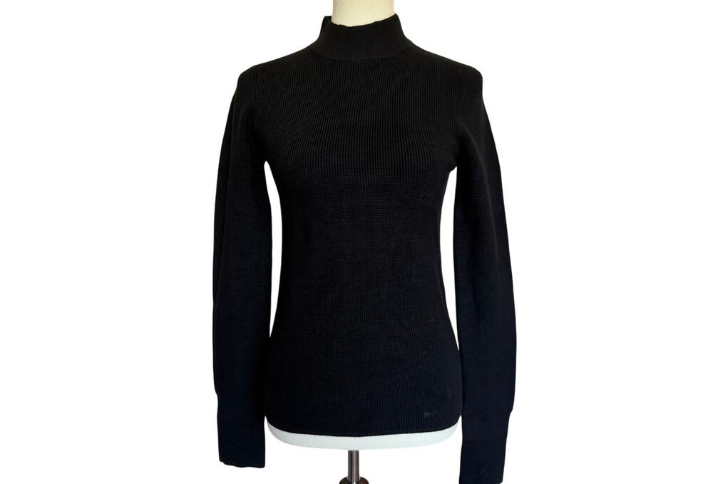 Lunya Waffle Knit Cotton Silk Blend Sweater - Black - Size Small